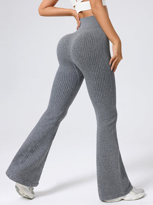 Paspelierte Schlaghose, hochgeschnittene Hüftlift-Fitness-Yogahose