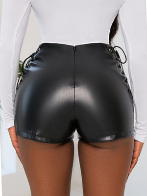 PU Leather Straps High-waisted Elastic Shorts