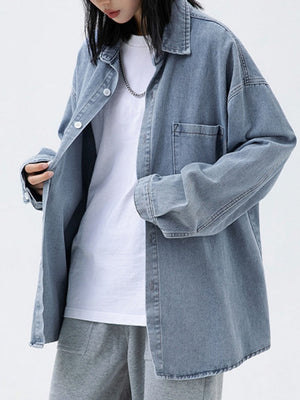 Washed Loose-Fit Denim Long-Sleeve Shirt