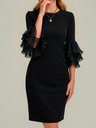 Ruffled Bell Sleeves Fitted Midi Dress