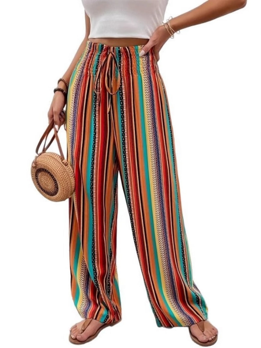 Color Lace Up Straight-fit Loose-fit Pants