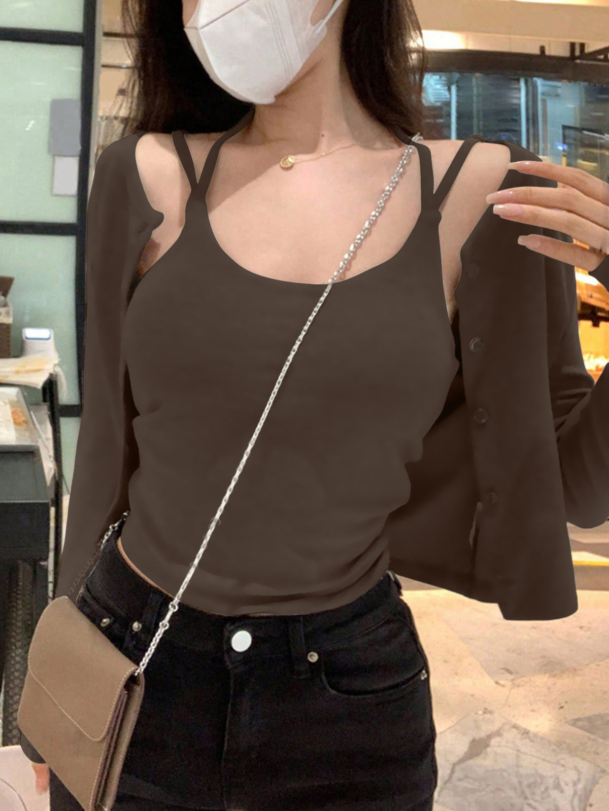 Button-down Cardigan Jacket And Camisole Two-piece Set