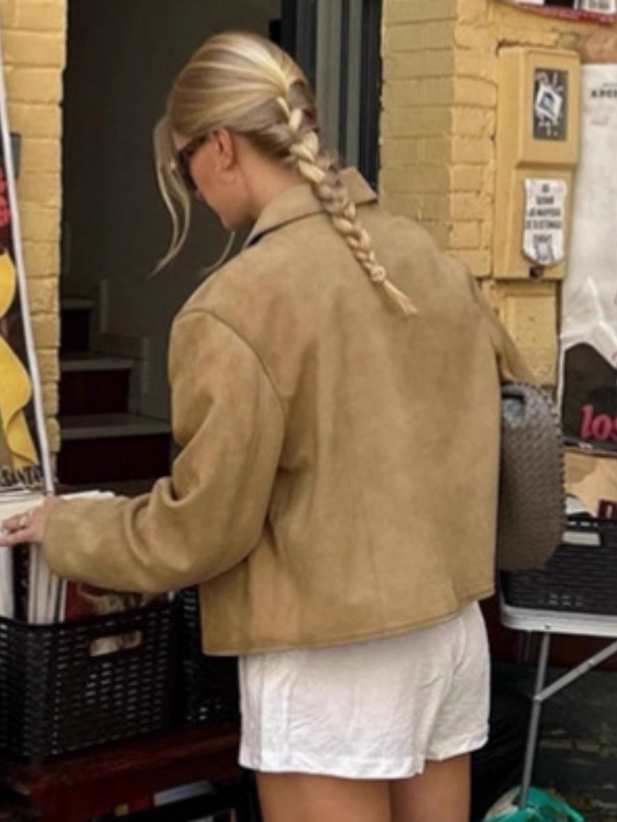 Basic Suede Button Khaki Jacket