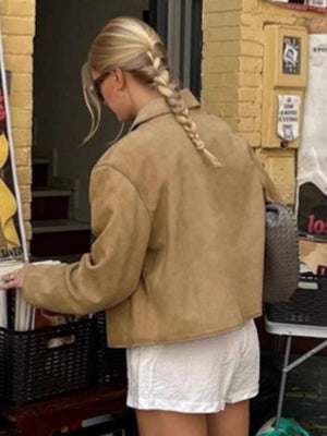 Basic Suede Button Khaki Jacket