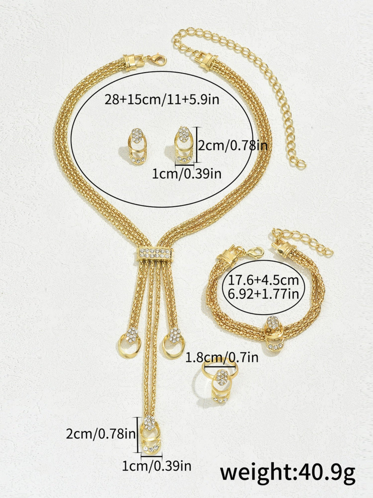 Diamond Inlay Necklace And Earrings Bracelet Ring Jewelry Sets