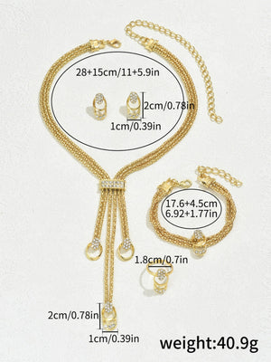 Diamond Inlay Necklace And Earrings Bracelet Ring Jewelry Sets