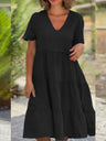 V-neck Large Skirt Short Sleeves Mini&Short Dresses