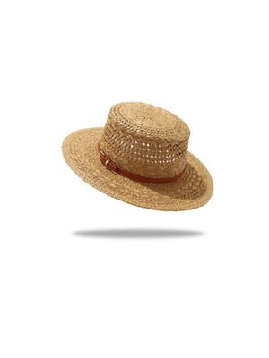 Flat-topped, Openwork Straw Hat For Sun Protection