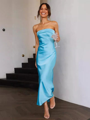 Liber Summer Women's Backless Solid Color Maxi Dresses