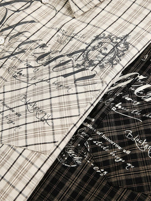 Niche Graffiti Letters Loose Plaid Long-sleeved Shirt
