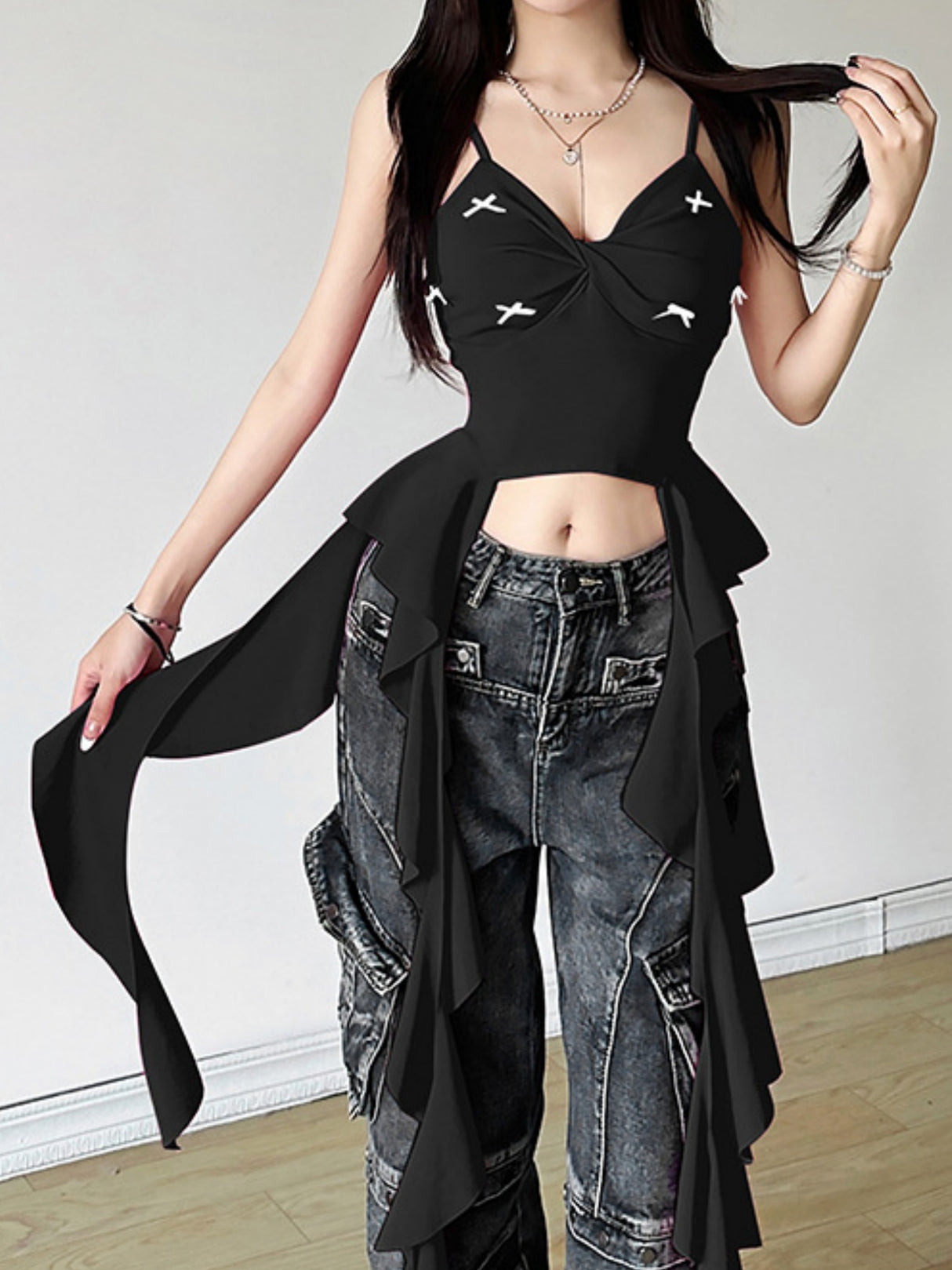 Bow Wavy Edge Sweet Tank Tops&Camis