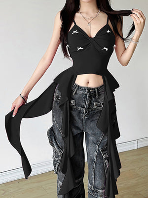 Bow Wavy Edge Sweet Tank Tops&Camis