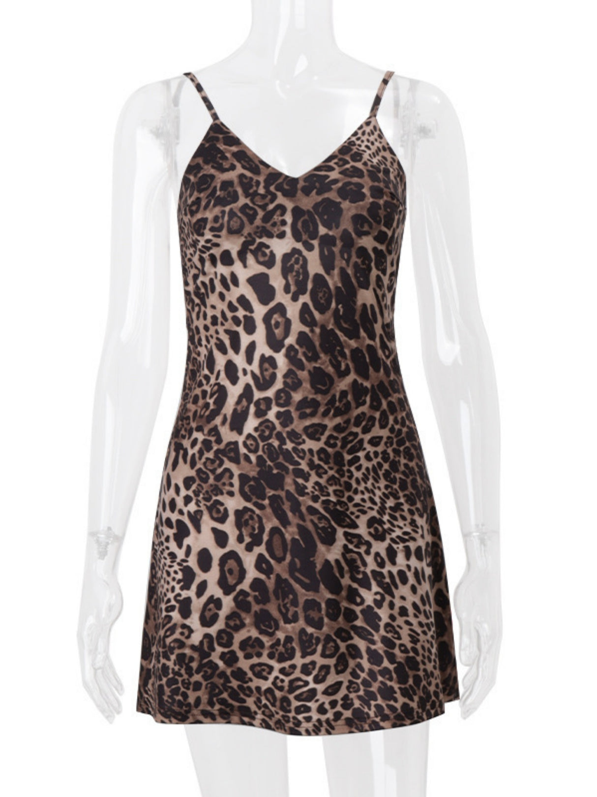Leopard Print V-neck Suspenders Backless And Waist-cinching Mini&Short Dresses