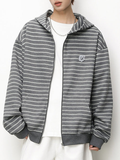 Color-blocked Horizontal Stripe Boxy Hoodies