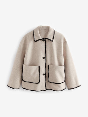 Liber Autumn women's contrast color button pocket patchwork jacket