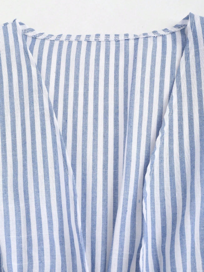 Liber Summer Women's Lace up Waist Stripes Shirts