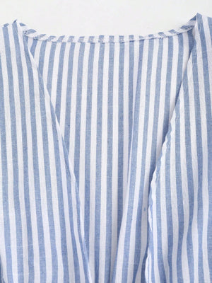 Liber Summer Women's Lace up Waist Stripes Shirts