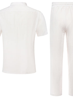 Leisure Stand Collar Breathable Flax Loose-fit 2-piece Sets Set