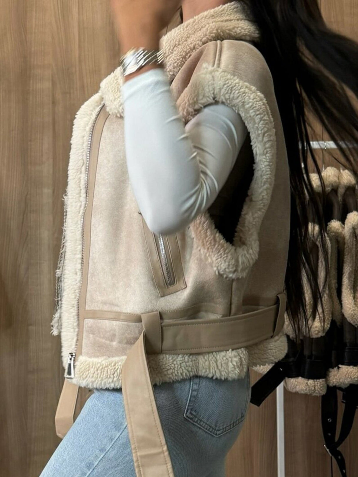 Collared Zippered Fur-lined Vest