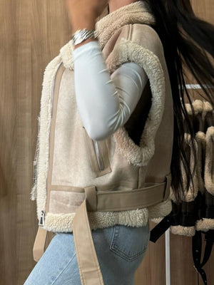 Collared Zippered Fur-lined Vest