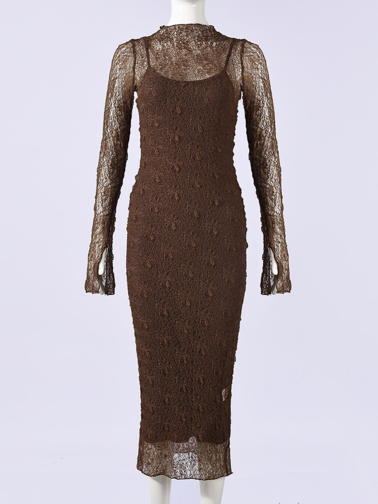 Lace See-through Two-piece Set Of Camisole Dress And Cover-up Maxi Dresses