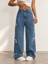 Women's Autumn/Winter High-Waisted Wide-Leg Jeans With Bow Decoration