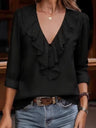 V-neck Pleated Ruffle Chiffon Blouse