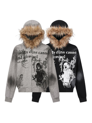 Halloween Hip Hop Fur Collar Hooded Loose Coat