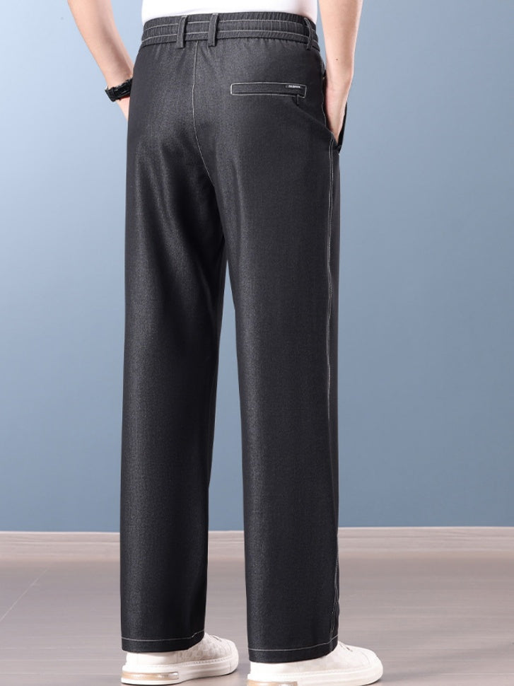 Faux Denim Straight-fit Loose-fit Anti-wrinkle Pants
