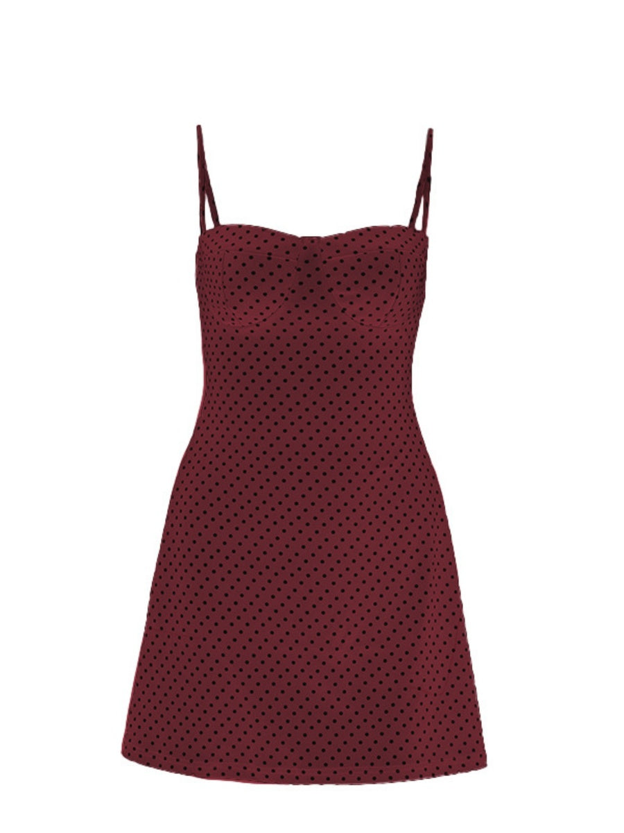 Polka Dot Print Camisole Sexy Backless A-pendulum Short Dress For Cocktail Party