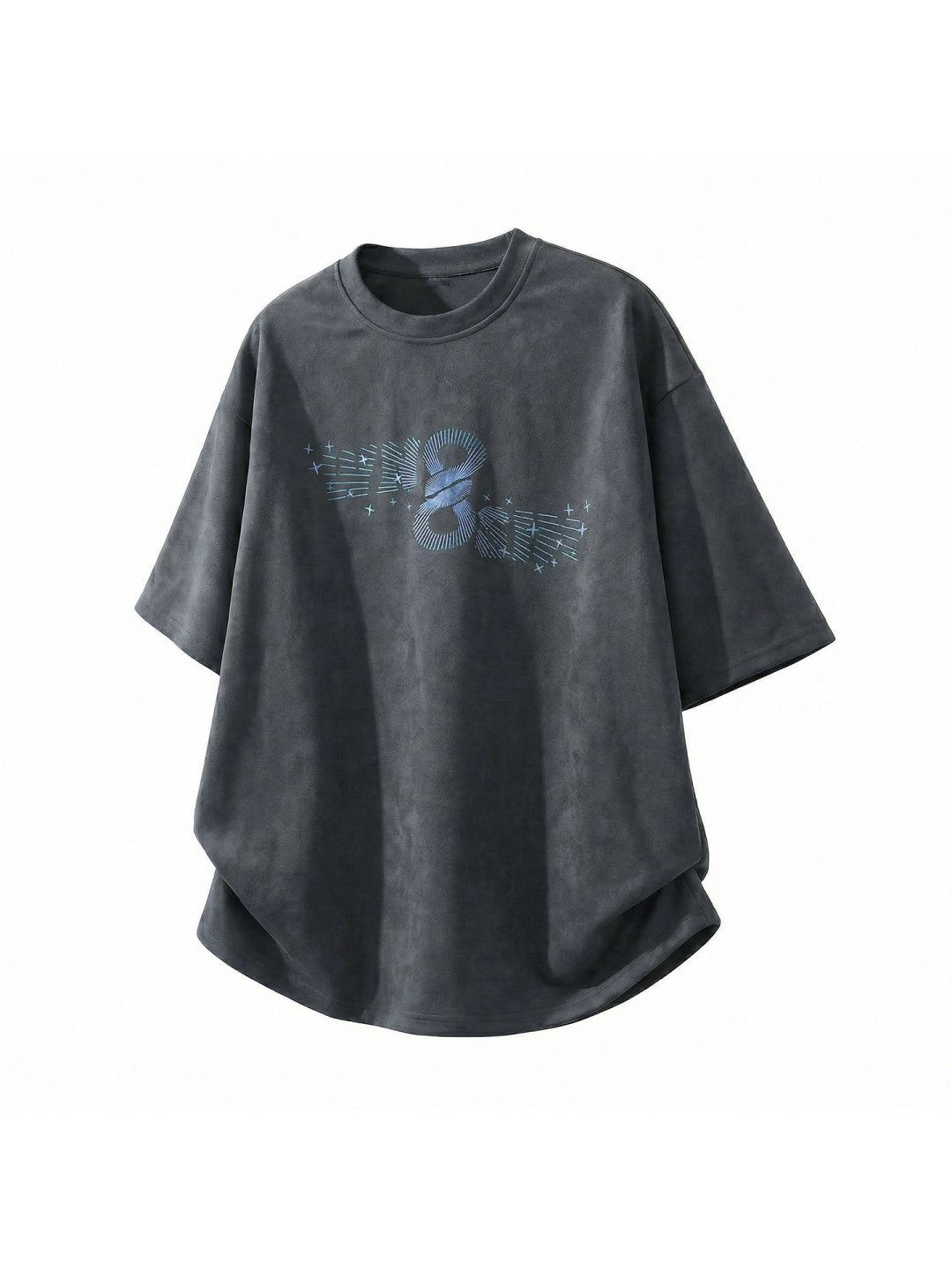 Imitation Suede Color-blocked Printed Loose-fit T-shirts