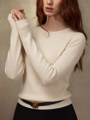One-piece Seamless Crew Neck Pullover Sweater
