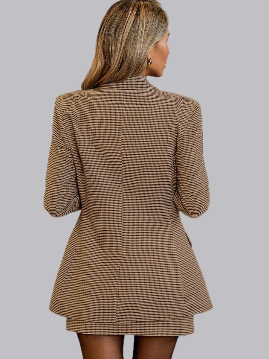 Plaid Commuting Single-breasted Blazers A-line Skirt 2-piece Sets