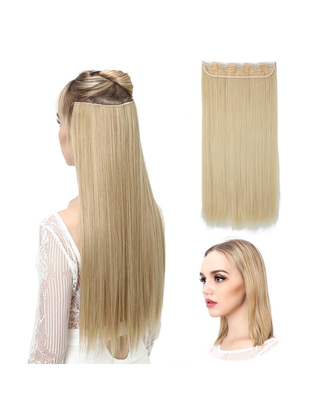 Seamless, Invisible, One-piece Long Straight Wig With Fluffy Hair