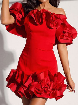 3D-Blumen, schulterfreies, trägerloses Top, plissierte Mini- und Kurzkleider zum Valentinstag