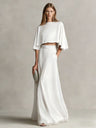 Satin Shawl-Sleeve Long Dress Two-Piece Set