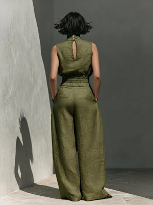 Cotton And Linen Sleeveless Trousers Casual Two-piece Set
