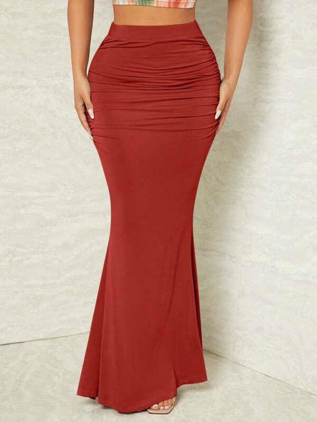 High-waisted, Slimming, Stretchy Pleated Fishtail Skirt