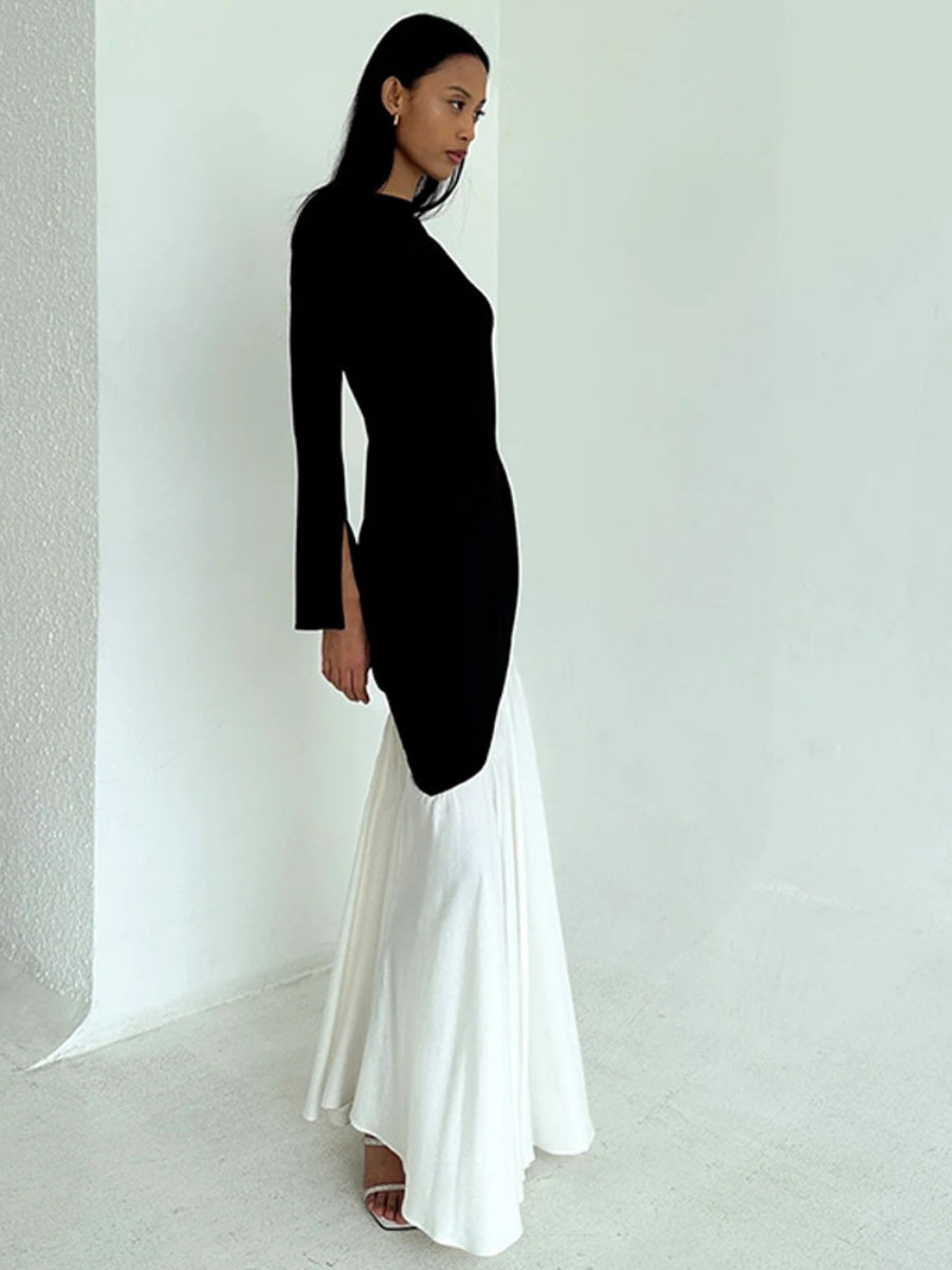 Liber Autumn Women's Contrast color pleats Solid Color Maxi Dresses