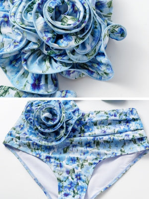 Floral-decorated Hollowed-out One-piece Swimsuit And Sun-protective Long Dress Two-piece Set