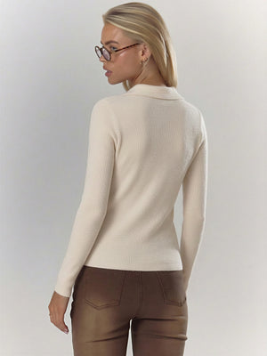 Ribbed Polo-Collar Wool-Blend Sweater