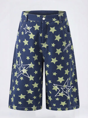 Full Print Star Loose-fit Wide Leg Work Clothes Five Points Shorts