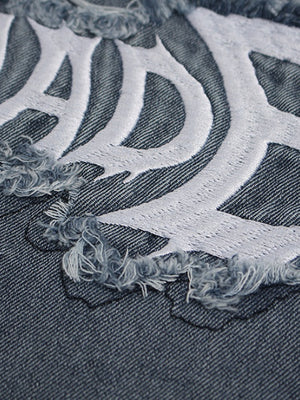 Ins Embroidery Washed Denim T-shirt
