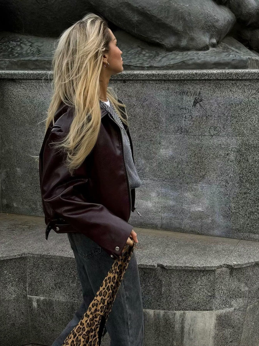 Leather zip-up jacket