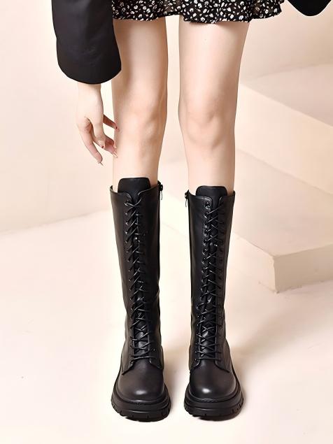 Retro Lace-up Riding Boots For Women