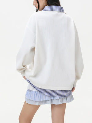 Layered-look Stripes Patchwork Color-blocked Sweatshirts&Hoodies