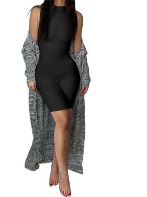 Slim-fit Round Neck Sleeveless Jumpsuit Shorts