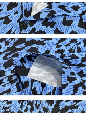 Blue Leopard Print Cuban Territory Shirts