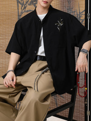 New Chinese Style Breathable Bamboo Leaves Embroidery Shirts
