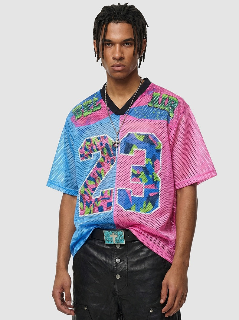 Color-blocked Net Hole Baseball Breathable T-shirts